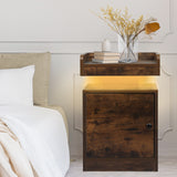 Levede Bedside Table USB Charger Outlet RGB Oak - Rear View