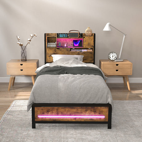 Levede Single Bed Frame Storage Headboard Industrial-2011971104947703815