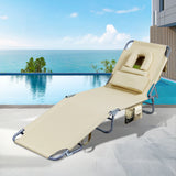 Levede Foldable Beach Lounge Chairs with Face Hole Khaki - Close-Up Angle