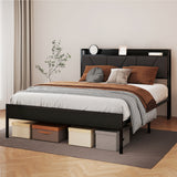 Levede Double Bed Frame Steel Base with Headboard Grey - Close-Up Angle