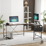 Levede Computer Desk Corner Desk Brown - Close-Up Angle