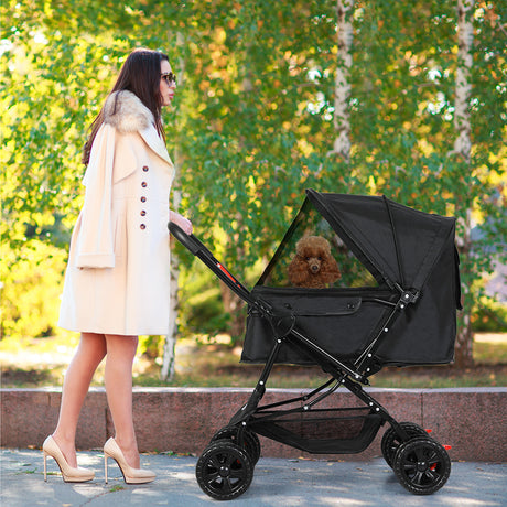 PaWz Pet Stroller Dog Cat Carrier Foldable Black-2006733031766888455