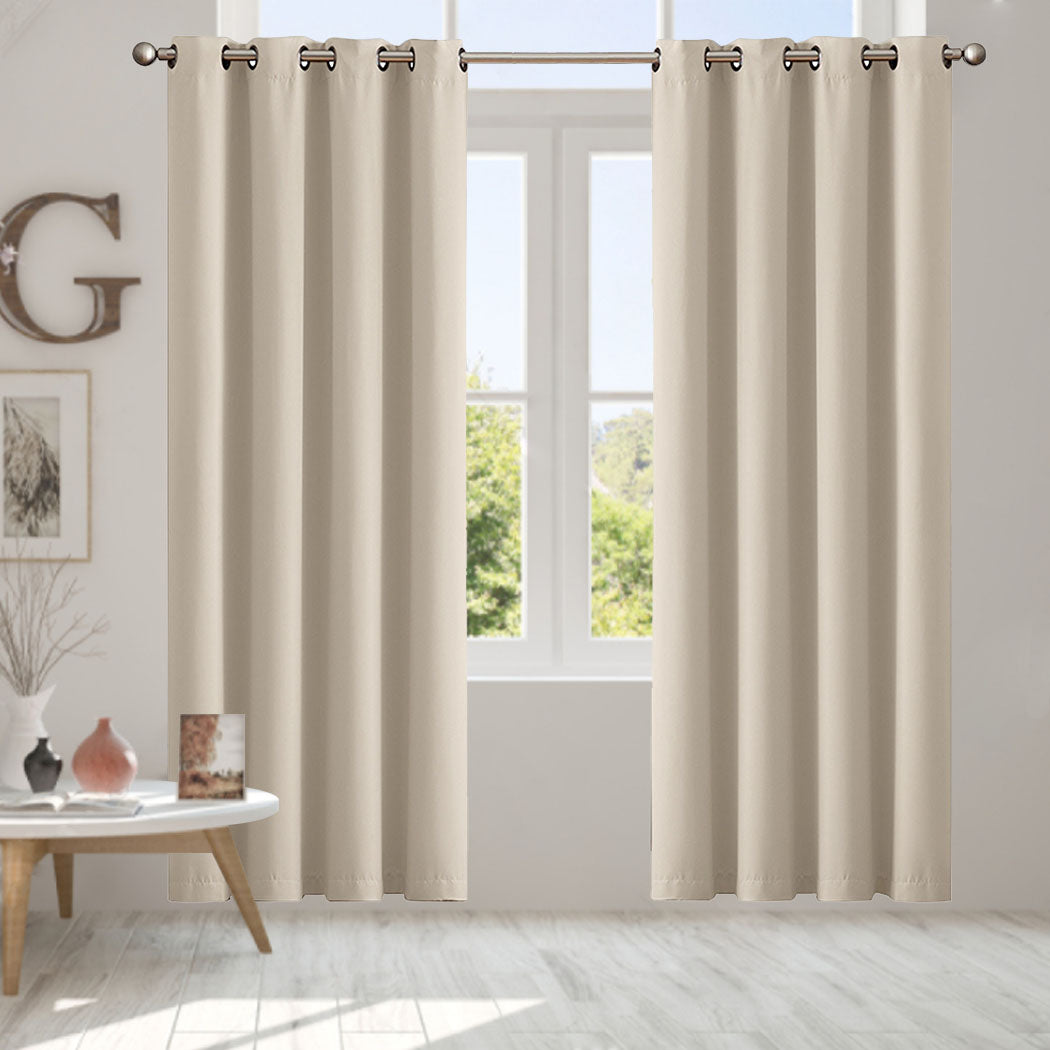 2x Blockout Curtains Panels 3 Layers Beige-2018816651583164422