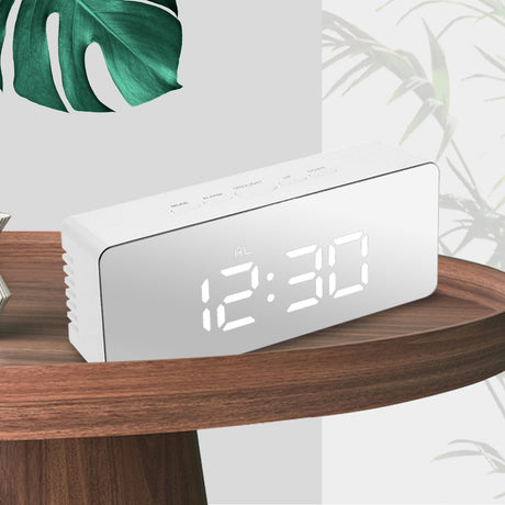 Alarm Clock Digital Led Mirror Desk Silver-2018816653667733511