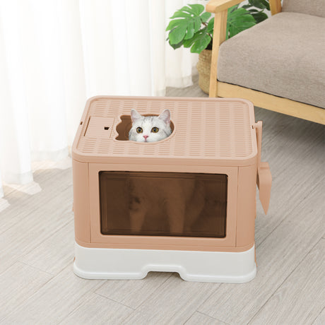 PaWz Foldable Cat Litter Box Tray Enclosed Pink-2018816753664135175