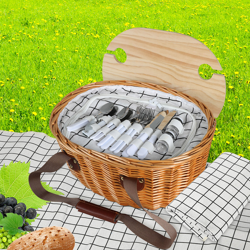 Picnic Basket Set Willow Baskets Outdoor-2006733308196687879