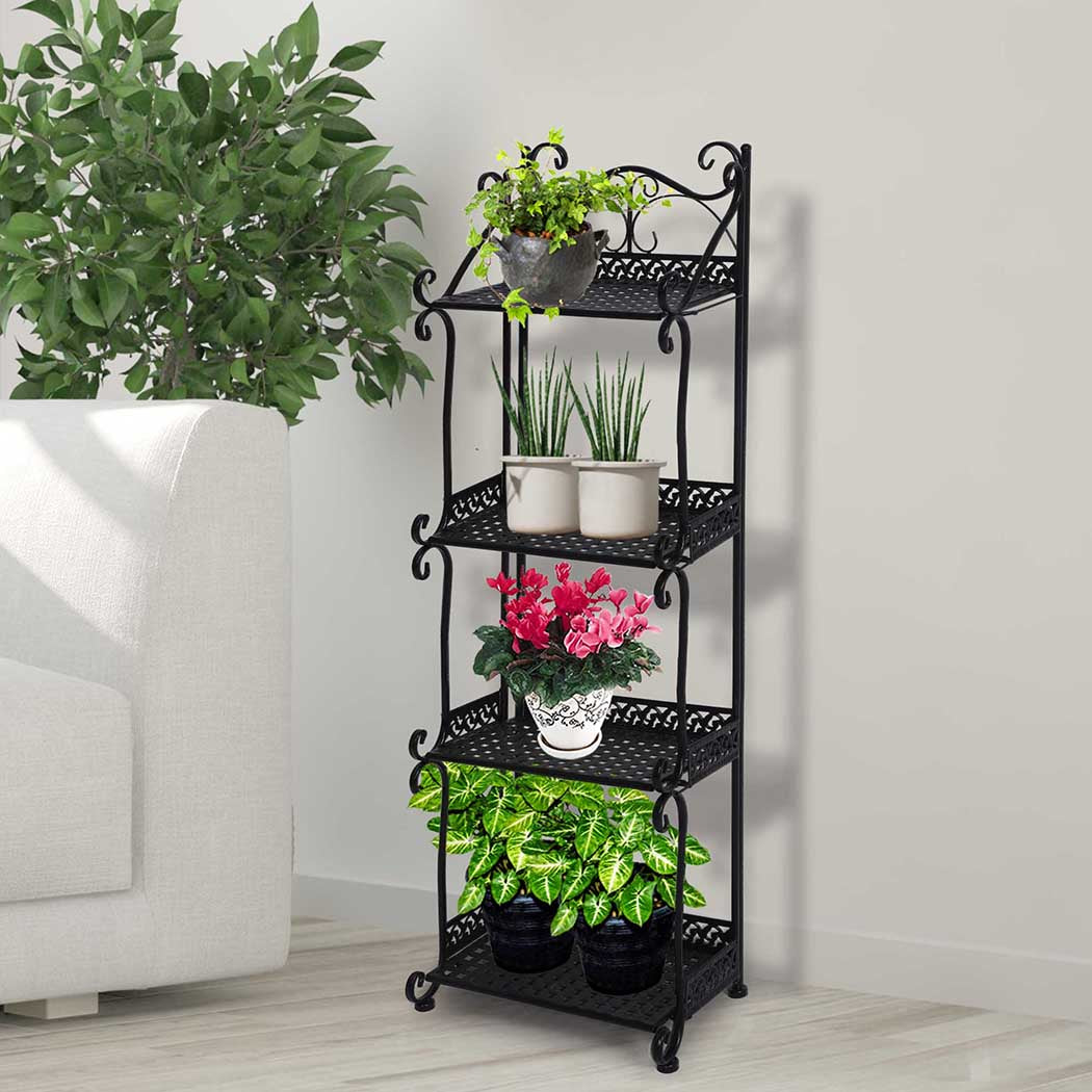 Levede Plant Stand 4 Tiers Outdoor Indoor Black-2006732932802285575