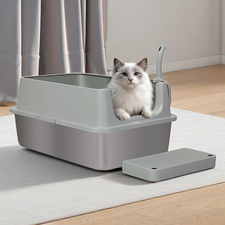 Pawz Stainless Steel Large Semi-Enclosed Cat Litter Box-2011971128762961927