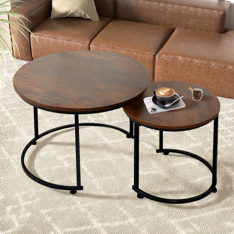 Levede Round Nesting Table Coffee Table Wood Side Table-2006732776480575495