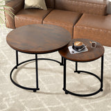 Levede Round Nesting Table Coffee Table Wood Side Table - Close-Up Angle