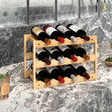 Toque Natural Bamboo Wine Rack 12 Bottles Organizer - Close-Up Angle