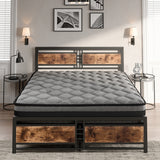 Metal Bed Frame Mattress Base Set Wood Queen - Close-Up Angle