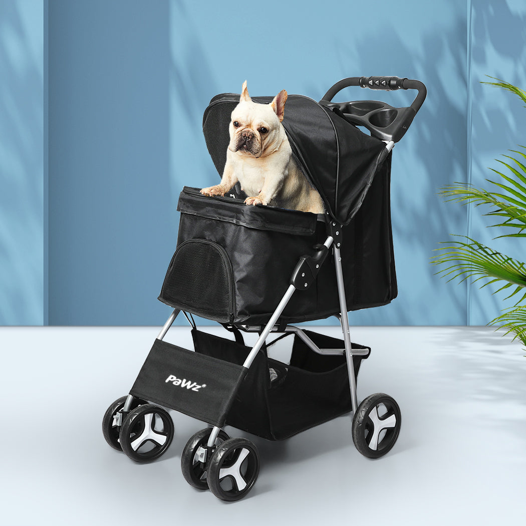 PaWz 4 Wheels Pet Stroller Dog Cat Cage Black-2006733030869307399