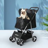 PaWz 4 Wheels Pet Stroller Dog Cat Cage Black - Close-Up Angle