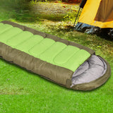 Mountview Sleeping Bag Outdoor Camping Green - Close-Up Angle