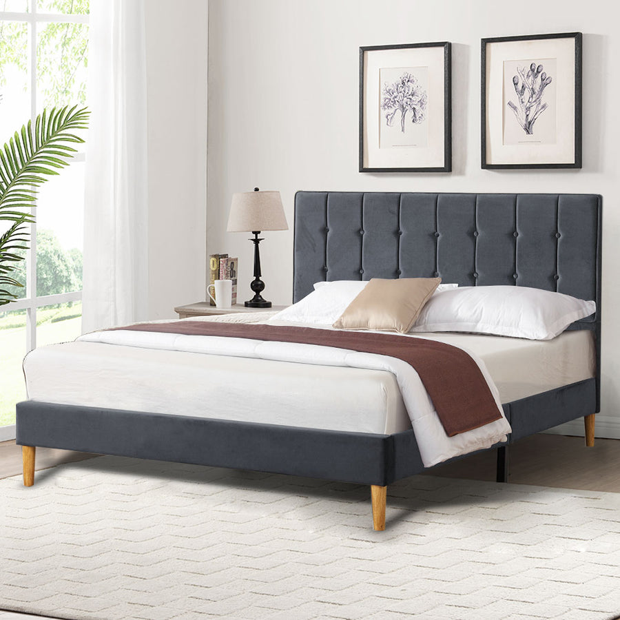Levede Fabric Bed Frame Double Mattress Grey-2006733223580798983