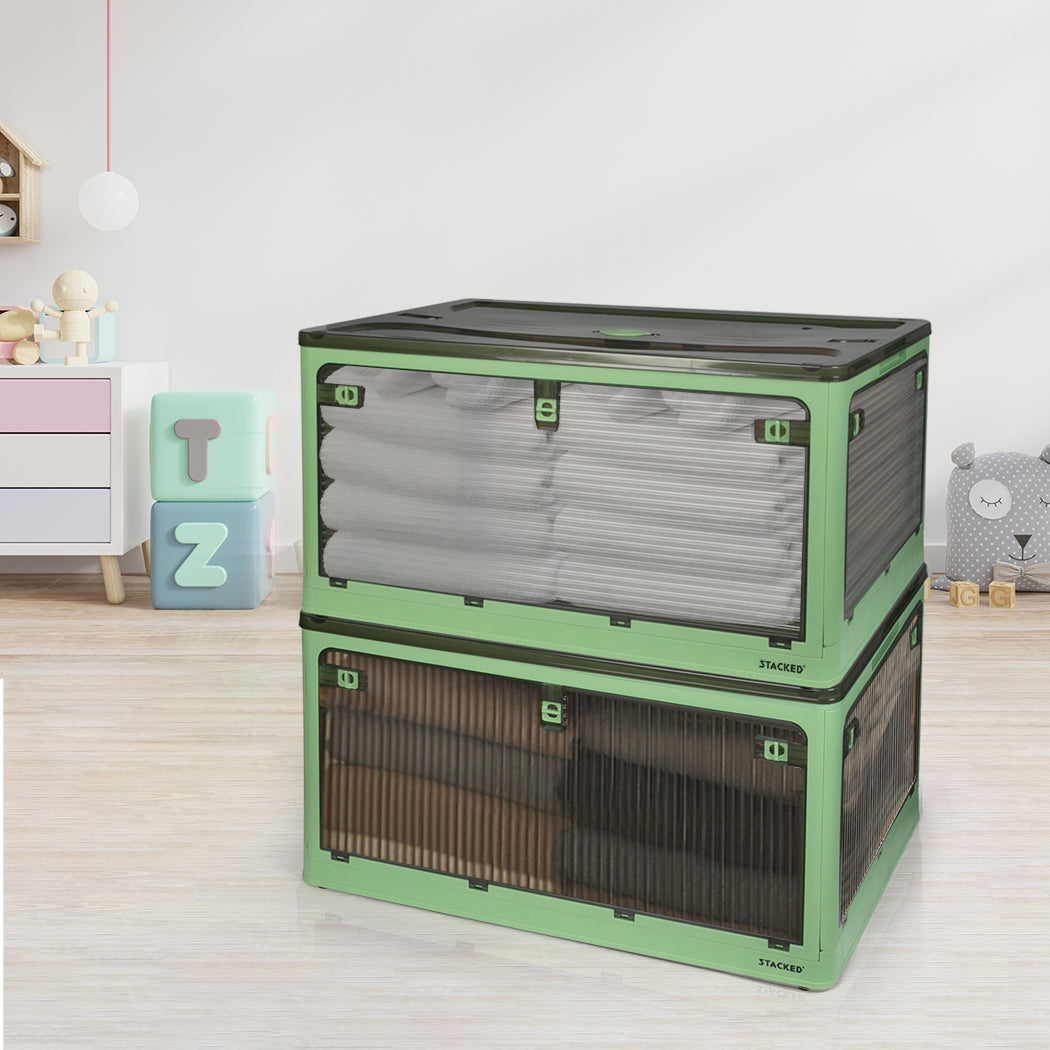 Storage Box Plastic Stackable Container L Green Large-2006733025555124231