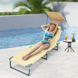 Levede Foldable Lounge Chairs with Canopy Khaki - Close-Up Angle