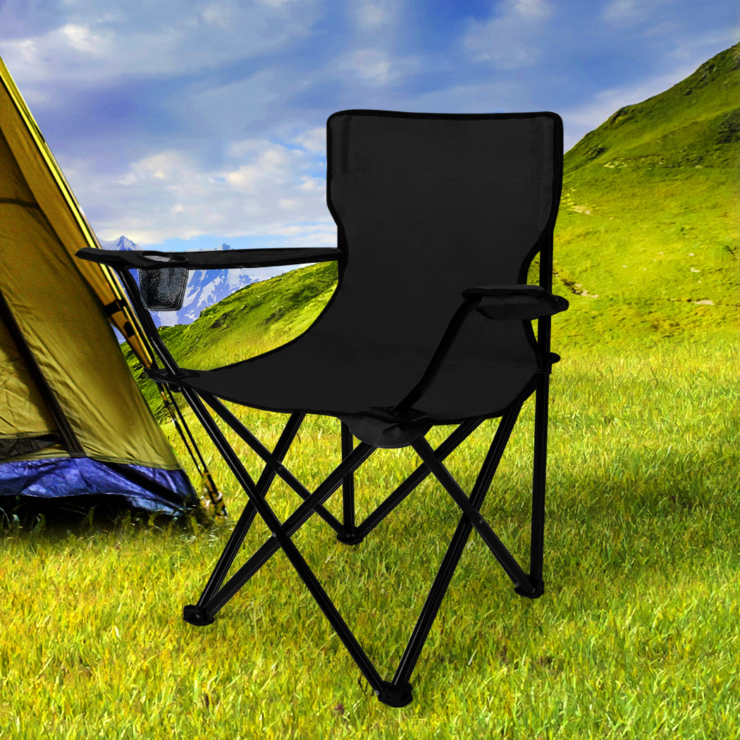 Levede Camping Chairs Folding Arm Foldable Black-2006733106232561671