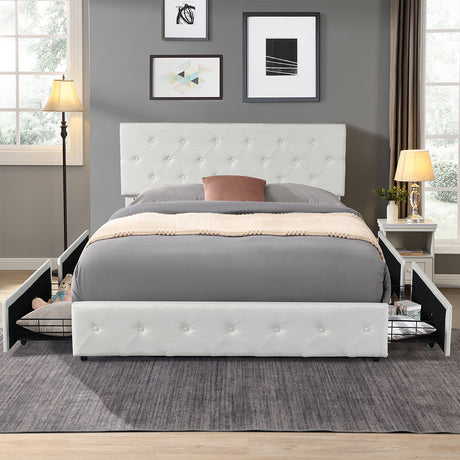 Levede Queen Bed Frame Tufted 4 Drawer-2006733226000912391