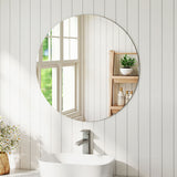 Yezi 50cm Round Wall Mirror Frameless Tempered Glass - Close-Up Angle