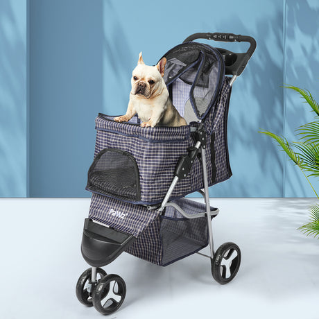 PaWz Large Pet Stroller Dog Cat Carrier Plaid-2006733030680563719