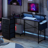 Levede L Shaped Gaming Desk with Storage Drawers Black-2006733412379004935