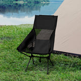 Levede Camping Chair Folding Outdoor Large Black - Close-Up Angle
