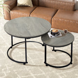 Levede Round Nesting Table Coffee Table Wood Side Table - Close-Up Angle
