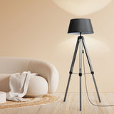 EMITTO Tripod Wooden Floor Lamp Shaded Grey - Close-Up Angle