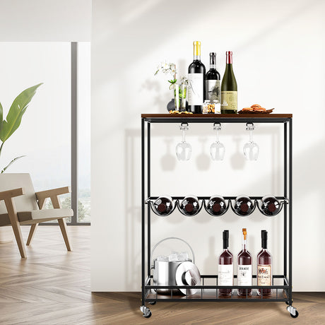 Levede Wooden Bar Cart Drinks Trolley 3 Tire-1954802348551442439