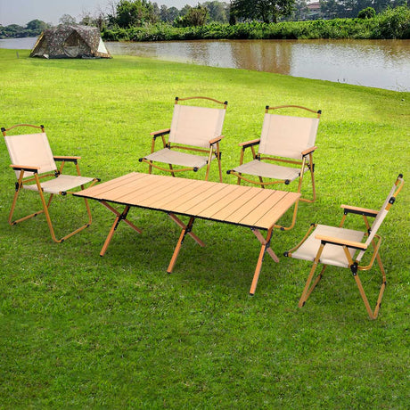 Levede Folding Camping Table Chair Set Oak-2018816888494231559