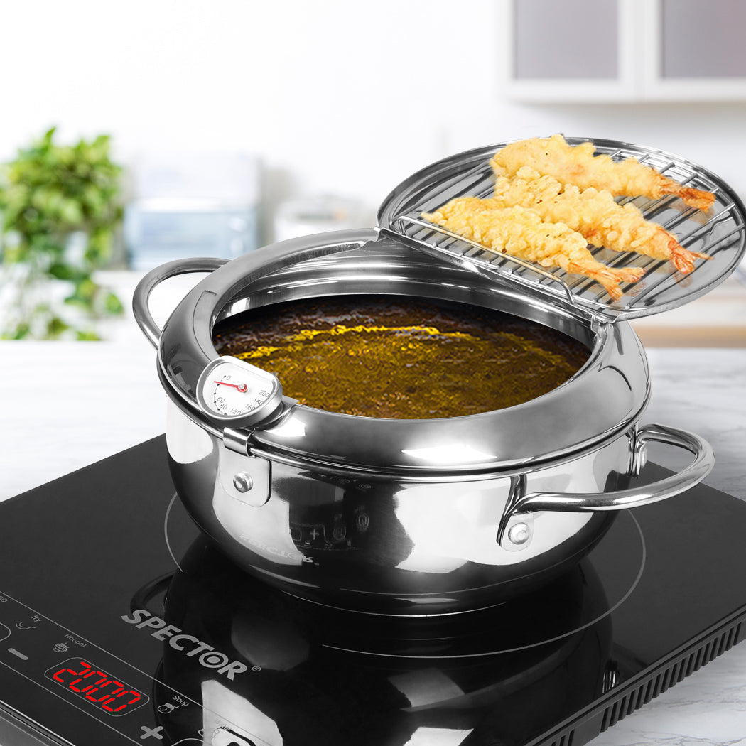 TOQUE 24cm Japanese Deep Frying Pan Silver-2018816702552346631