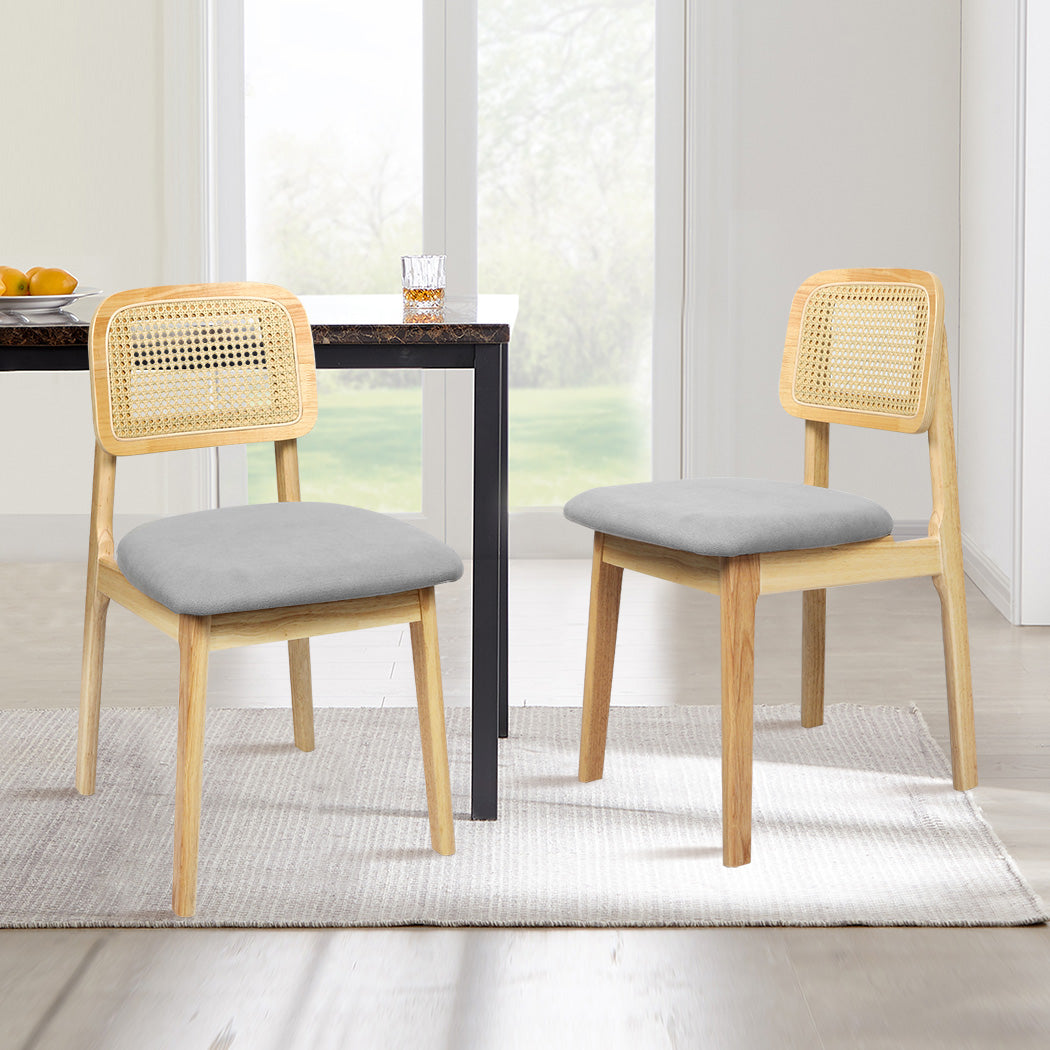 Levede 2x Dining Chair Wood Rattan Armless Natural-2006732687020265479