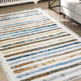 Marlow Floor Rug Short Pile Washable Carpet Soft Plush Non Slip Stripe 200x230 - Close-Up Angle