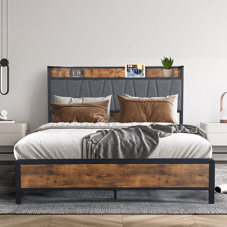Levede Queen Bed Frame Tufted Headboard USB Charge-2006733226692972551