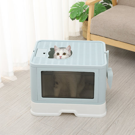 PaWz Foldable Cat Litter Box Tray Enclosed Blue-2018816740183642119