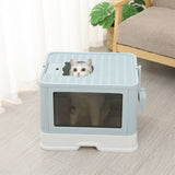 PaWz Foldable Cat Litter Box Tray Enclosed Blue - Close-Up Angle