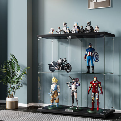 Stacked Glass Display Cabinet Lockable Collections Storage 2 Tier Shelf 2 Door-2018816913244819463