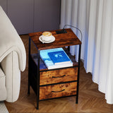 Levede LED Bedside Table with 2 Drawers Power Outlets - Close-Up Angle