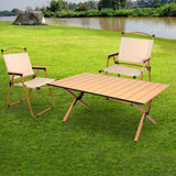 Levede Folding Camping Table Chair Set Oak - Close-Up Angle
