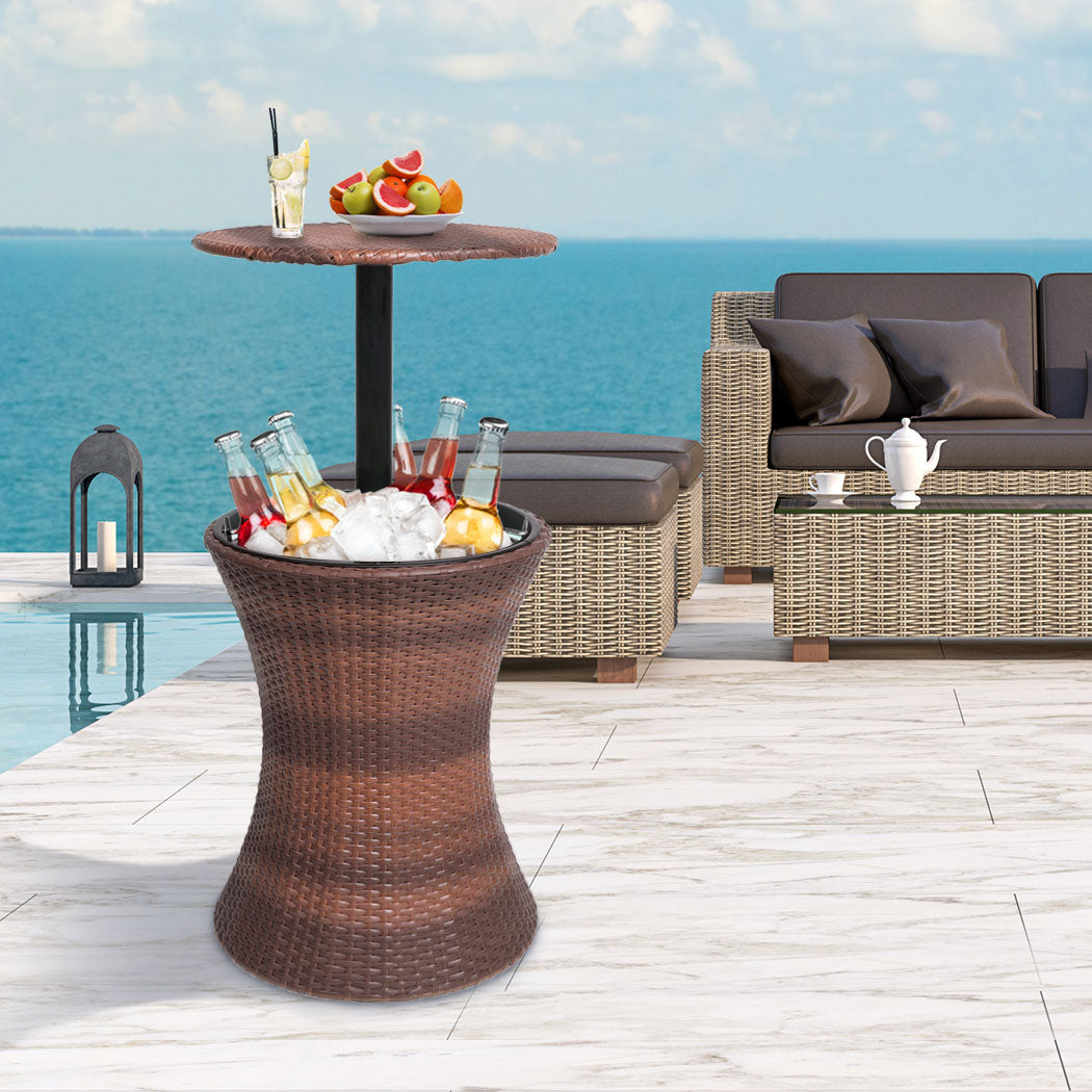Levede Cooler Ice Bucket Table Bar Outdoor Black and brown-2018816904432586759