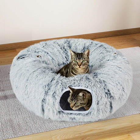 Pawz Cat Tunnel Foldable Fluffy Plush Play Tube Grey-1954802453765558278