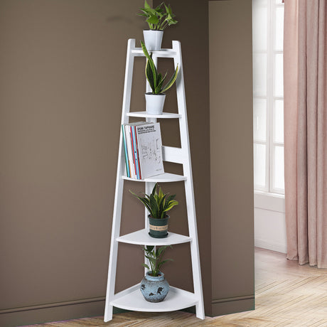Levede 5 Tier Corner Shelf Wooden Storage White-2018816791236710406