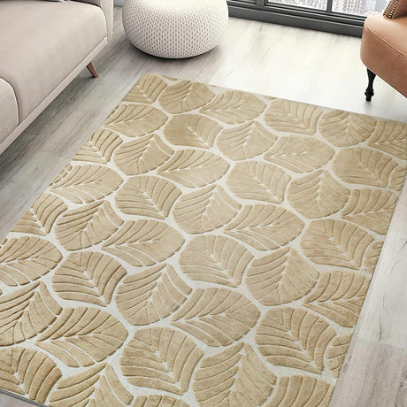 Marlow Floor Rug Soft Embossed Carpet Non Slip Plush Shaggy Rugs Leaf Pattern-1954802391383674887