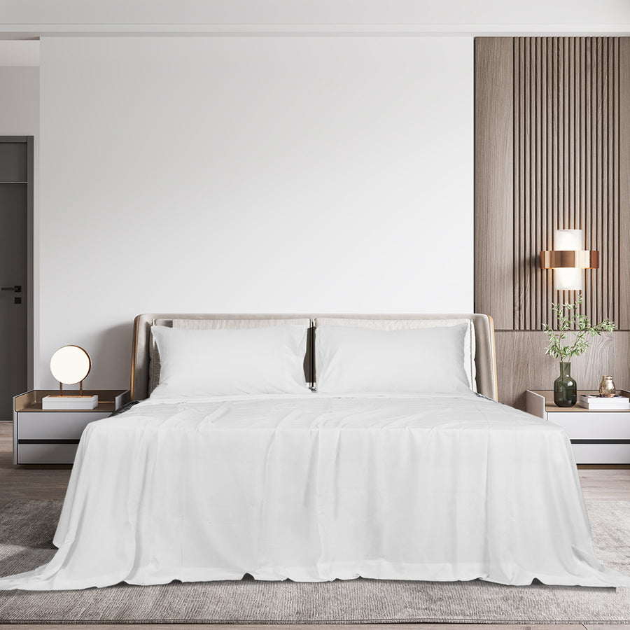 Dreamz 4pcs King Size 100% Bamboo Bed Sheet Set in White Colour-2006733221001302023