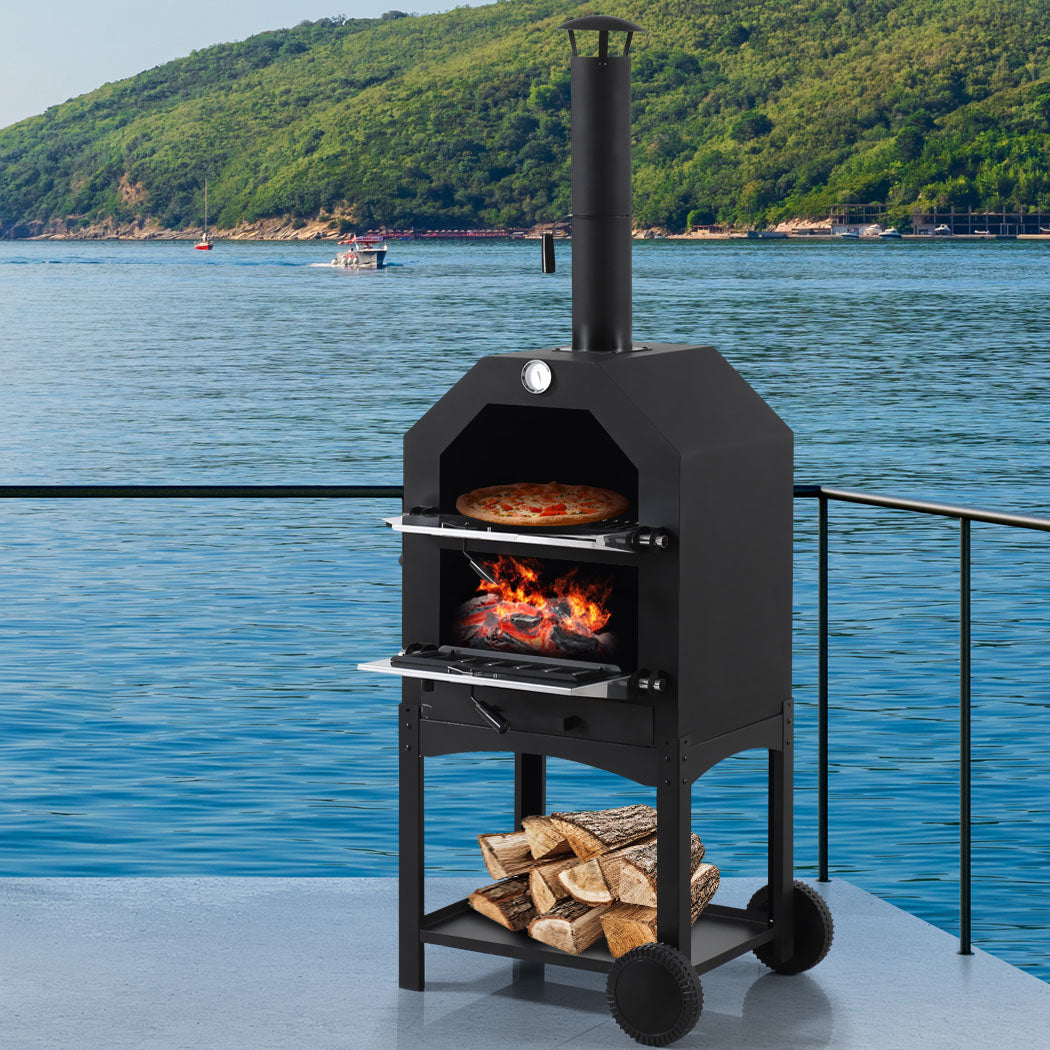 3in1 Pizza Oven Charcoal BBQ Grill Steel-2018816897616842758