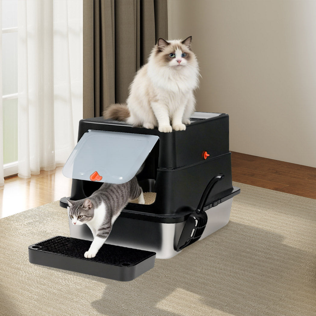 Pawz Stainless Steel Large Enclosed Cat Litter Box-2011971128926539783