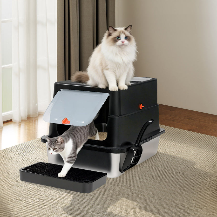 Pawz Stainless Steel Large Enclosed Cat Litter Box-2011971128926539783