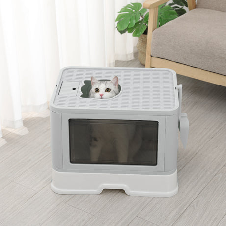 PaWz Foldable Cat Litter Box Tray Enclosed Grey-2018816740015869959